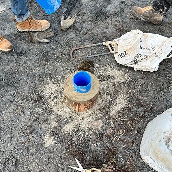 blue pipe in the ground